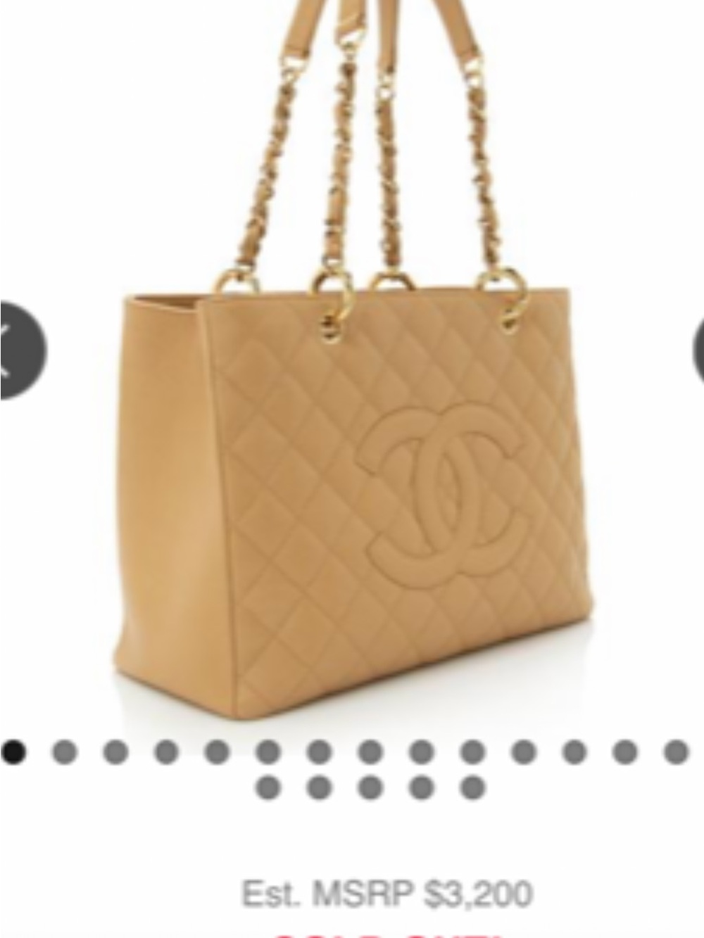 CHANEL Quilted Camel Leather Tote with Gold Chain Straps